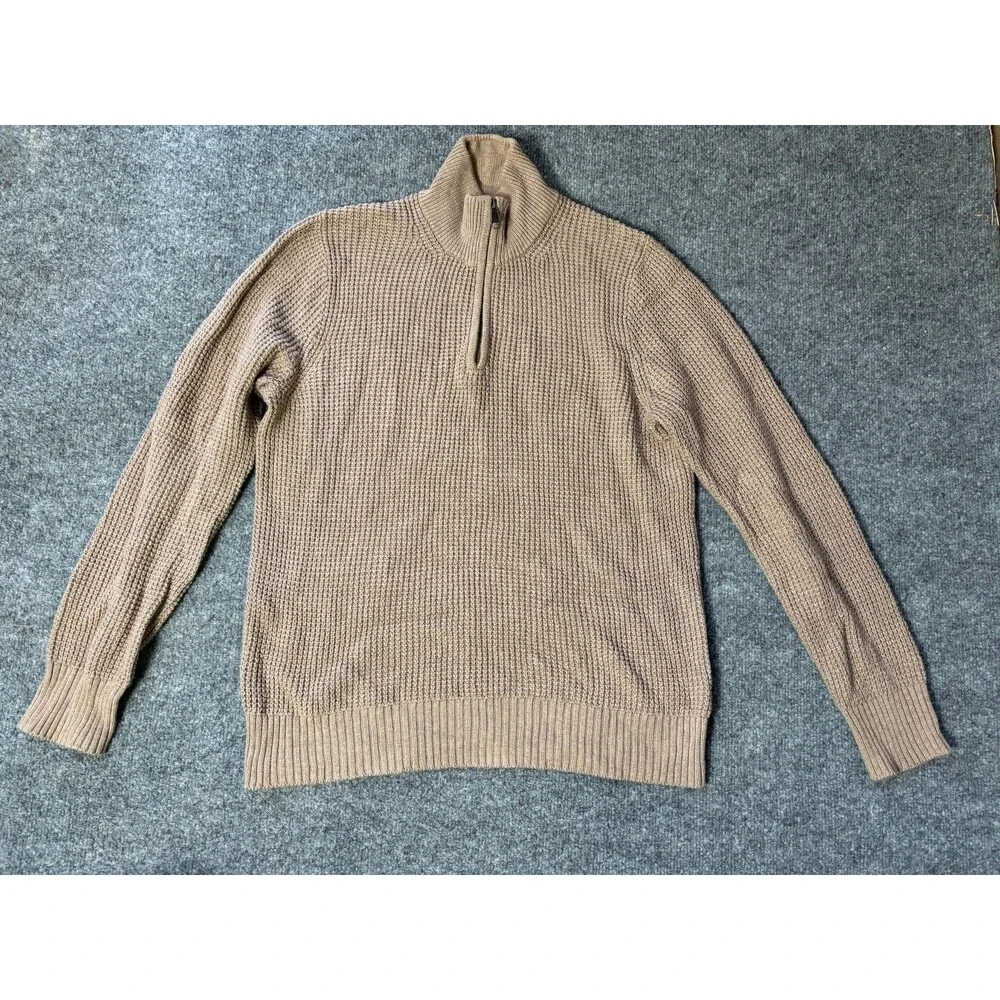 J Crew Sweater Mens Small 1/4 Zip Knit Cotton Long Sleeve Cotton Tan